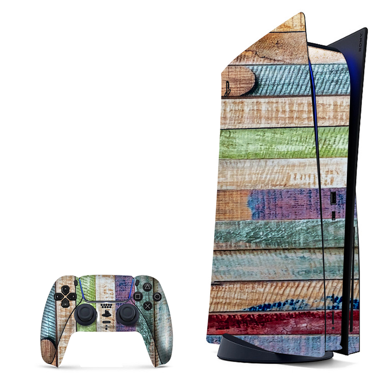 Natural wooden texture with distinct grain patterns, wrap for PlayStation 5.