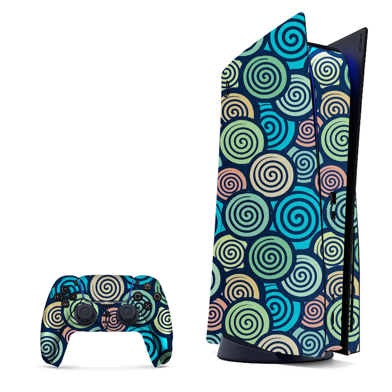 Repeating wave-like patterns creating a rhythmic design, wrap for PlayStation 5.