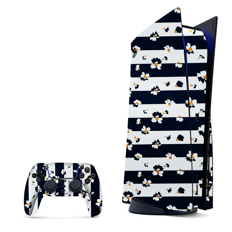 Repetitive pattern featuring daisy flowers, wrap for PlayStation 5.