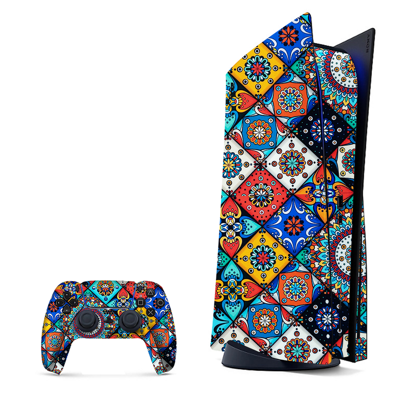 Various intricate mandala designs, wrap for PlayStation 5.