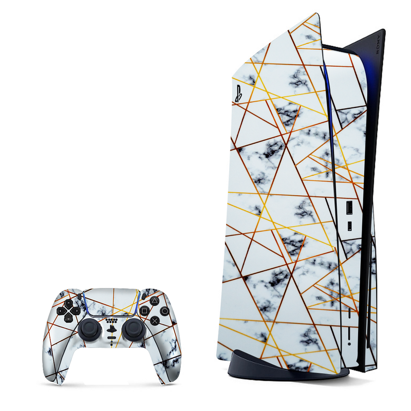 White marble texture with subtle veining, wrap for PlayStation 5.