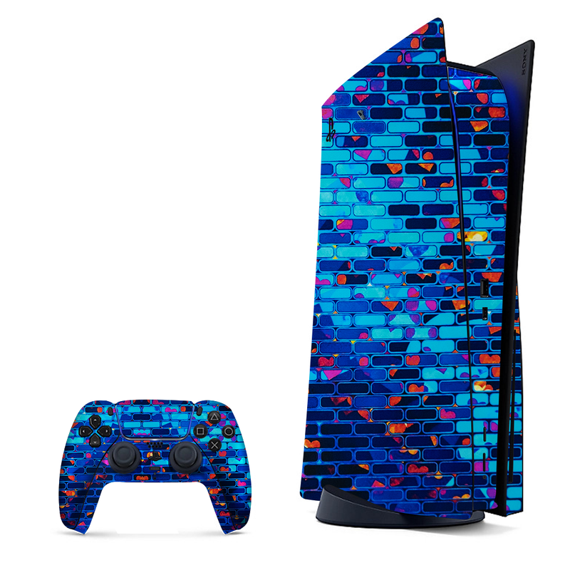 Bright and colorful brick wall design, wrap for PlayStation 5.