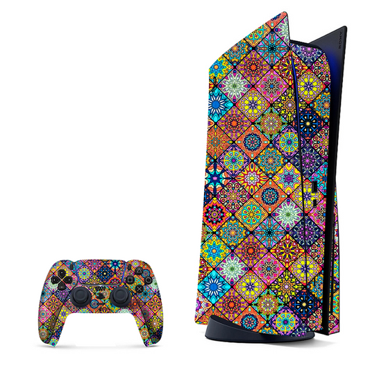 Intricate circular design typical of mandalas, wrap for PlayStation 5.