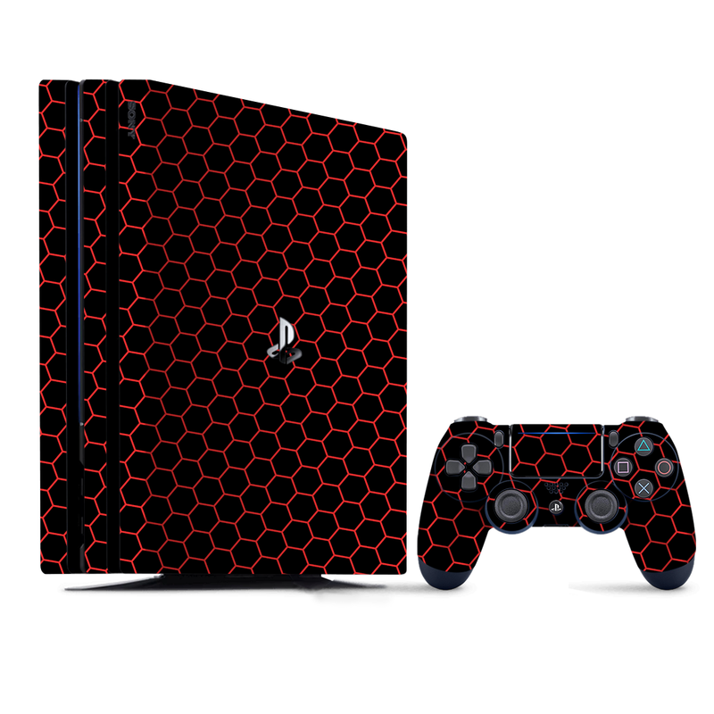 Honeycomb pattern with red hexagons, wrap for PlayStation 4.