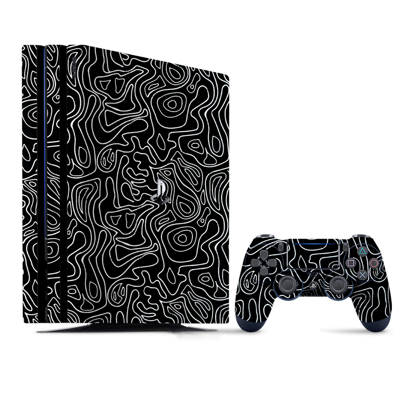 Assortment of black doodles on a contrasting background, wrap for PlayStation 4.