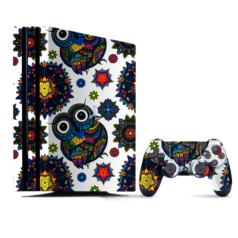 Mandala pattern incorporating owl motifs, wrap for PlayStation 4.